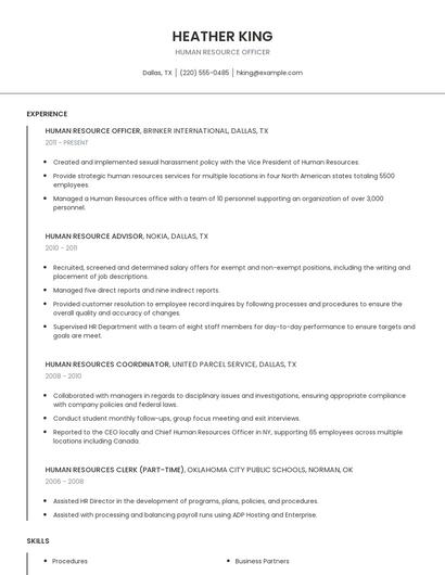 Human Resource Officer Resume
