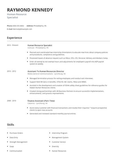 Human Resource Specialist Resume