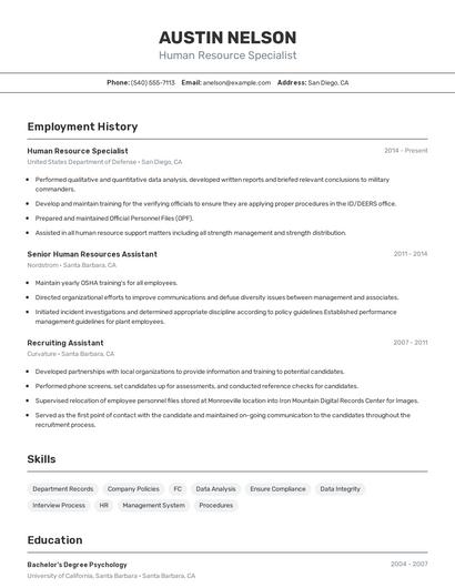 Human Resource Specialist Resume