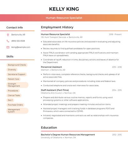 Human Resource Specialist Resume