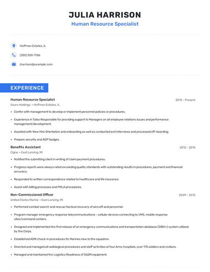 Human Resource Specialist Resume