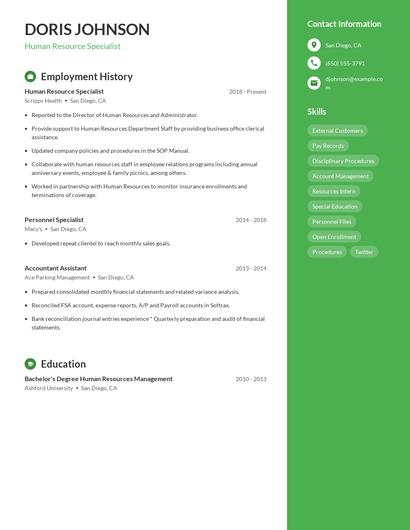 Human Resource Specialist Resume