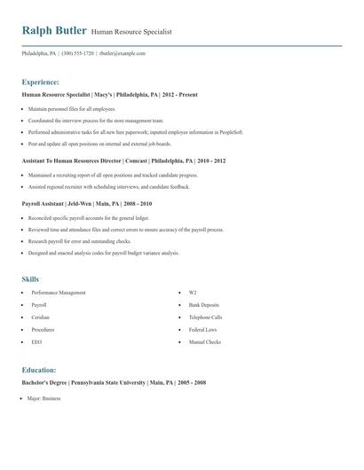 Human Resource Specialist Resume