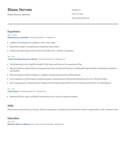 Human Resource Specialist Resume
