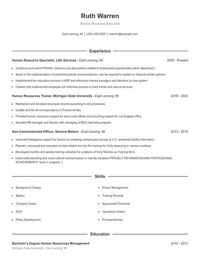 Human Resource Specialist Resume