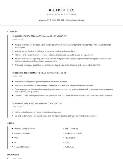 Human Resource Specialist Resume