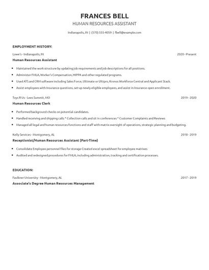 Human Resources Assistant Resume