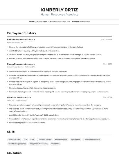 Human Resources Associate Resume