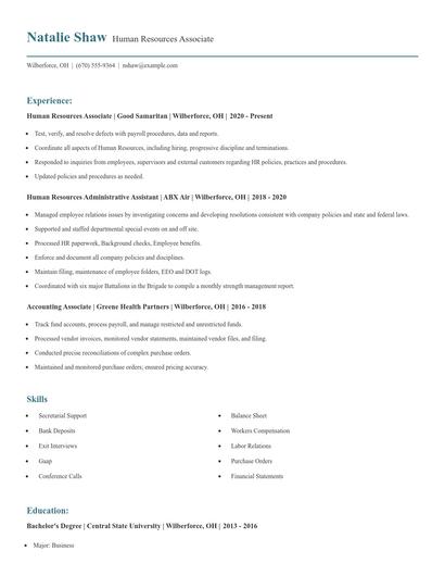 Human Resources Associate Resume