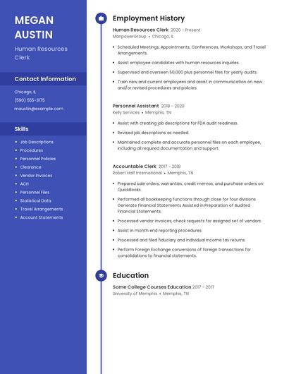 Human Resources Clerk Resume