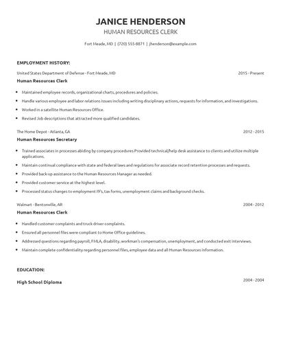 Human Resources Clerk Resume