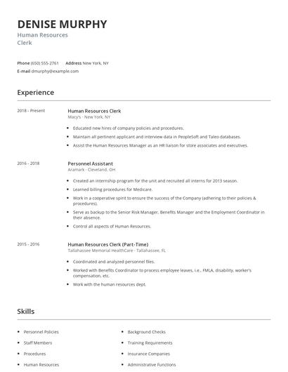 Human Resources Clerk Resume