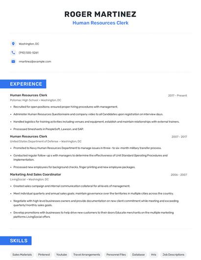 Human Resources Clerk Resume