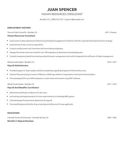 Human Resources Consultant Resume