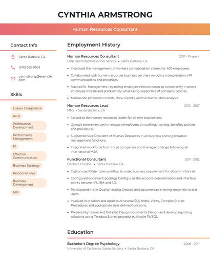 Human Resources Consultant Resume