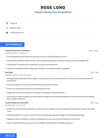 Human Resources Consultant Resume