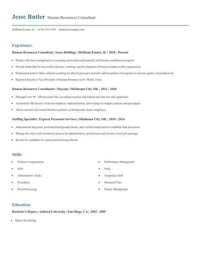 Human Resources Consultant Resume