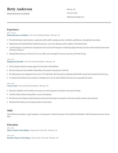 Human Resources Consultant Resume