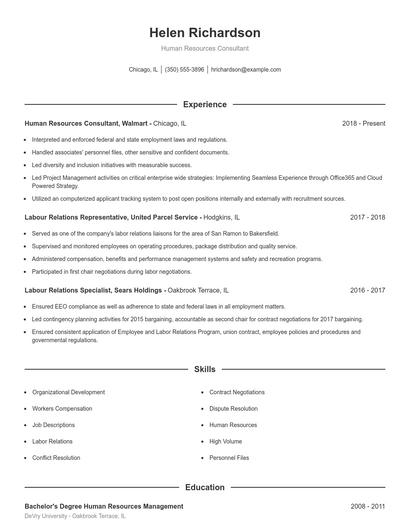 Human Resources Consultant Resume