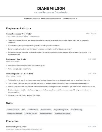 Human Resources Coordinator Resume