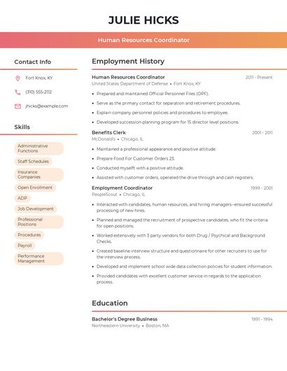Human Resources Coordinator Resume