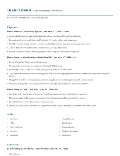 Human Resources Coordinator Resume