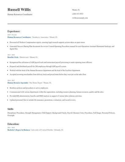 Human Resources Coordinator Resume