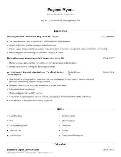 Human Resources Coordinator Resume
