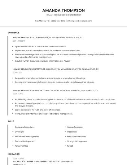 Human Resources Coordinator Resume