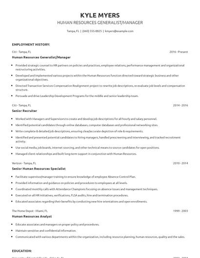 Human Resources Generalist/Manager Resume