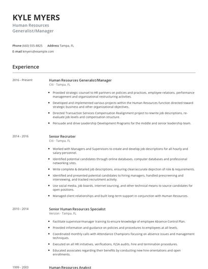 Human Resources Generalist/Manager Resume