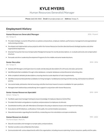 Human Resources Generalist/Manager Resume