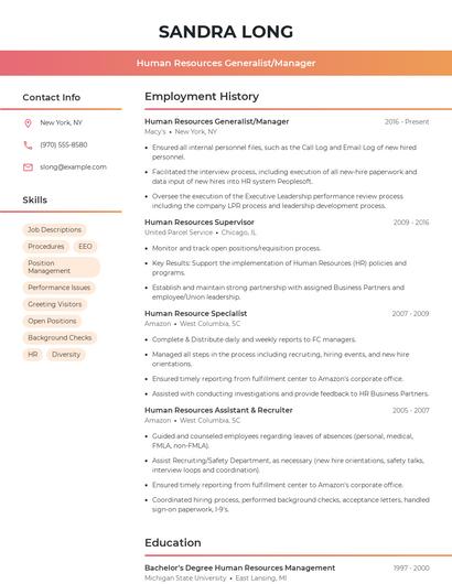 Human Resources Generalist/Manager Resume