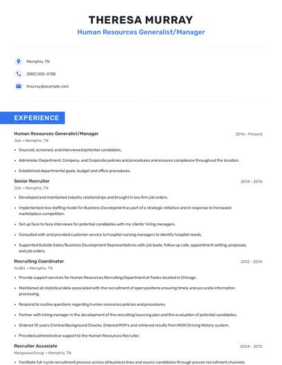 Human Resources Generalist/Manager Resume