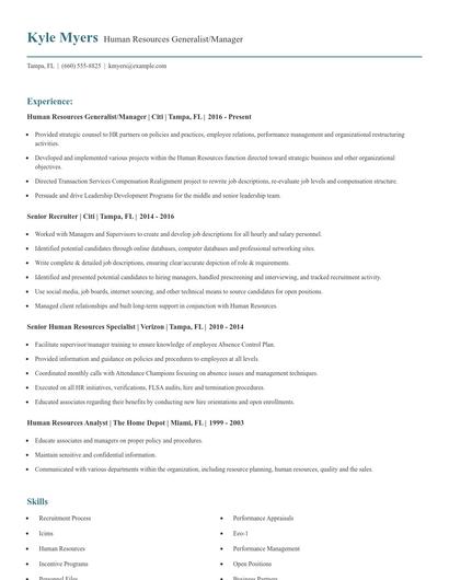 Human Resources Generalist/Manager Resume