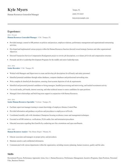Human Resources Generalist/Manager Resume