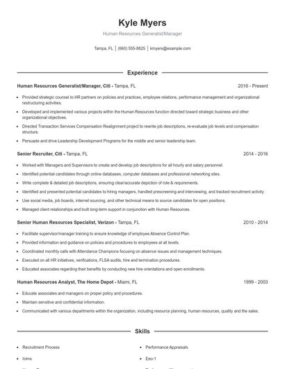 Human Resources Generalist/Manager Resume