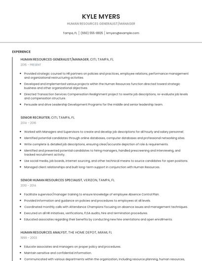 Human Resources Generalist/Manager Resume