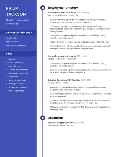 Human Resources Internship Resume