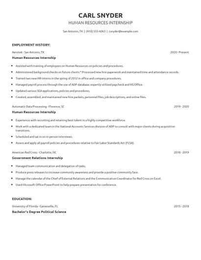 Human Resources Internship Resume