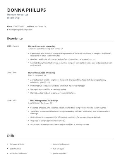 Human Resources Internship Resume