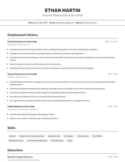 Human Resources Internship Resume