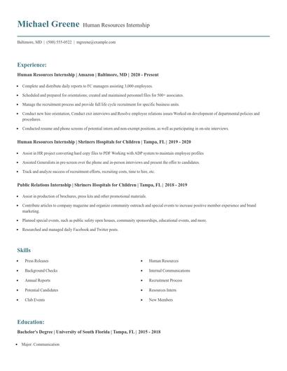 Human Resources Internship Resume