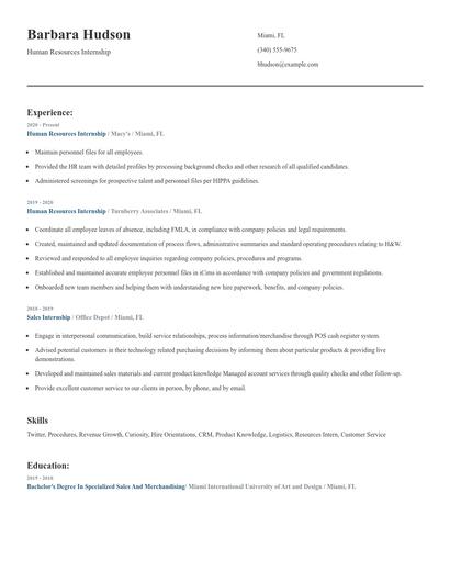 Human Resources Internship Resume