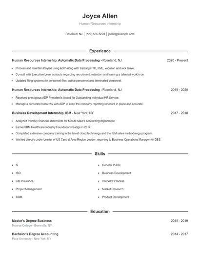 Human Resources Internship Resume