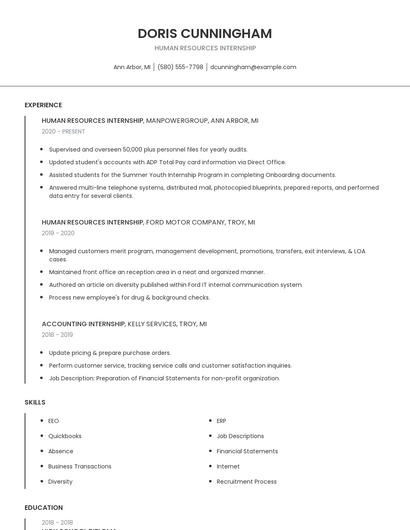 Human Resources Internship Resume
