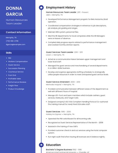 Human Resources Team Leader Resume