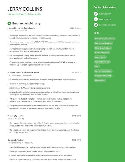 Human Resources Team Leader Resume