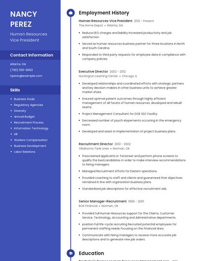Human Resources Vice President Resume