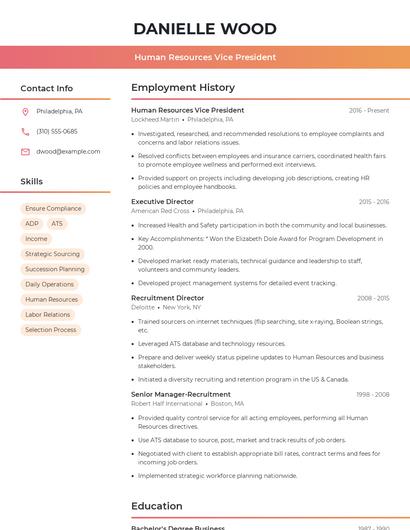 Human Resources Vice President Resume